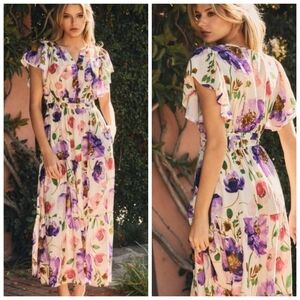 New Oddi Violet Floral Midi Dress